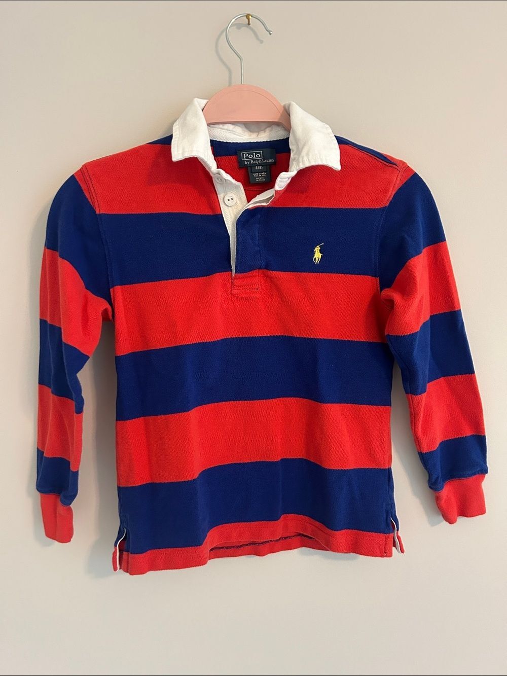 Polo Ralph Lauren Boys Red Blue Striped Rugby Shirt
